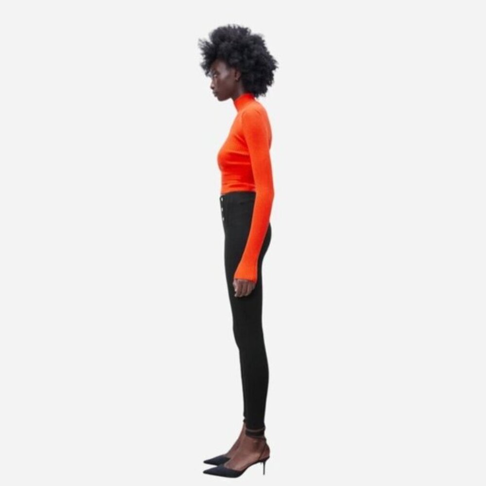 NWT ZARA High Rise Legging Embellished Gold Buttons Black XS #A1279 - Picture 3 of 13